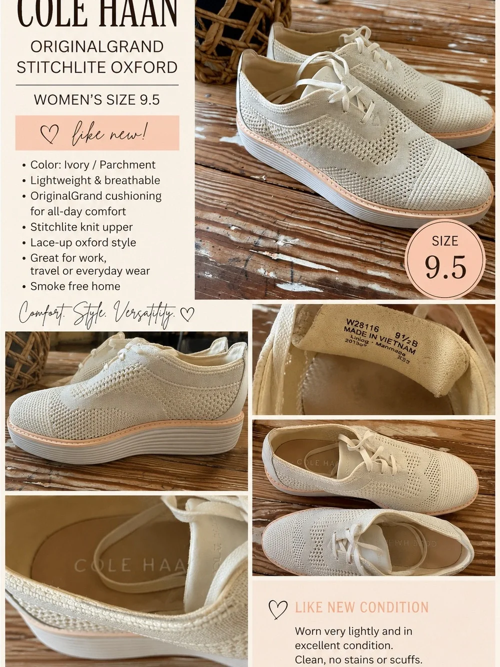 Cole Haan Ivory Stitchlite Oxford Sneakers